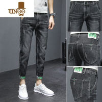 YANXU9分牛仔裤男黑色夏季薄款修身小脚潮牌水洗新款休闲百搭弹力九分