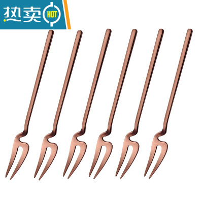 敬平水果叉套装 创意 可爱304不锈钢小叉子家用欧式插果签水果蛋糕叉 玫瑰金色叉6支 送收纳盒一个