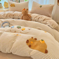 冬季卡通牛奶绒床上四件套冬季加厚保暖珊瑚绒床单被套床品三件套