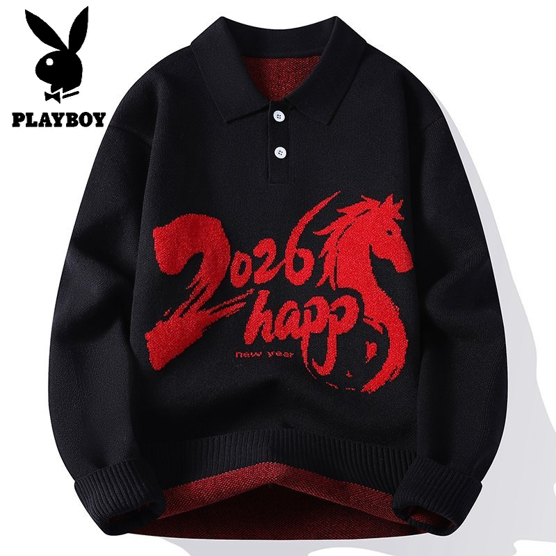 花花公子新款高品质[新款]2025年秋冬款翻领针织毛衣男
