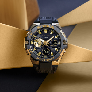 卡西欧手表男不屈之心光能限量G-SHOCK六局电波太阳能钢铁金属运动防水防震时尚潮流日韩石英表 男表GST-B400