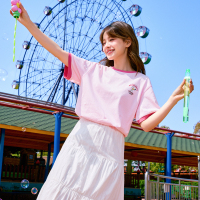 [2.5折价59元]史努比联名款 唐狮短袖T恤女夏新款撞色上衣学院风sz