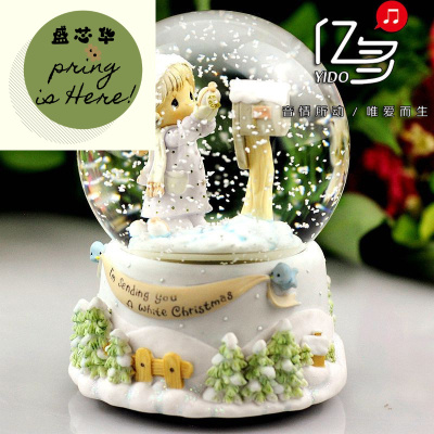 新款圣诞节水晶球旋转自喷雪花八音盒送女生小女孩儿童生日礼物惠恩HuiEn