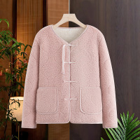 中式妈妈冬装40-50-60岁时尚圆领中老年开衫女年加绒保暖外套