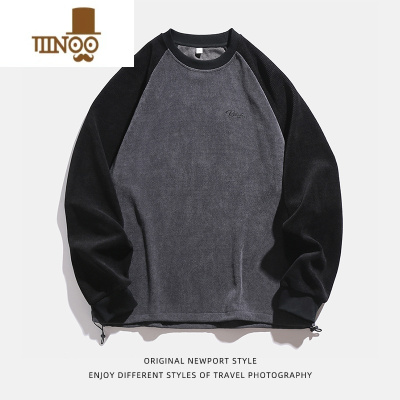 YANXU380G肌理欧棉卫衣男2023新款插肩袖撞色宽松百搭外套上衣