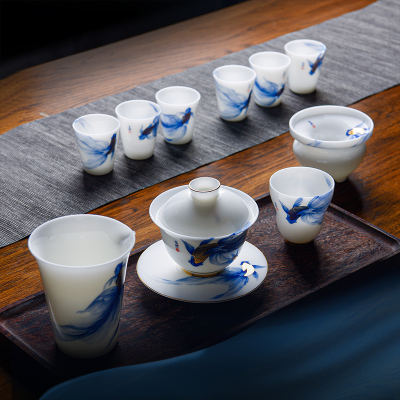 MULTIPOTENT整套功夫茶具 黄旭东大师作品手工堆金贴金工艺采用24k纯黄金作为生产原料制备冰晶玉11头盖碗套组