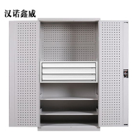 汉诺鑫威工具柜加厚铁皮储物柜工厂车间用带抽屉汽修多功能收纳柜通门内三抽柜灰白色