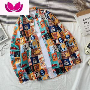 七斓设计感潮长袖衬衫男韩版潮流小众花衬衣ins痞风潮牌复古上衣