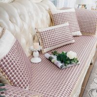 夏季陶瓷凉垫 客厅沙发凉席垫夏天款防滑欧式全包萬能套罩坐垫子 布艺+晶彩金沙红色 60*80