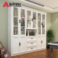 森美人简约现代大容量玻璃书柜书橱多功能展示柜欧式带抽屉储物柜定制