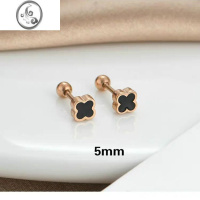 JiMi韩版钛钢四叶草耳钉轻奢高级感耳环黑色迷你螺丝拧耳骨钉不掉色