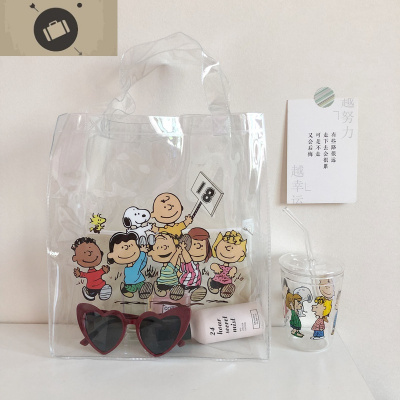 韩风ins可爱查理包夏日pvc透明果冻包网红沙滩包学生卡通手提袋女艾狄伊娃手提包18透明包