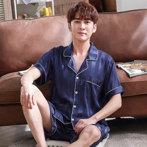 睡衣男士夏季冰丝短袖薄款夏天绸家居服两件套装宽松