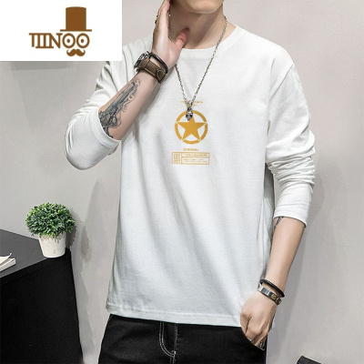 YANXU美式印花帅气男士长袖t恤秋装圆领宽松体恤男装打底衫
