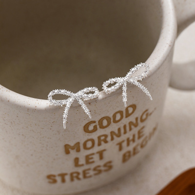 s925纯银镂空蝴蝶结耳钉小众设计高级女轻奢时尚饰品百搭耳饰批发送女朋友老婆情人节七夕生日礼物