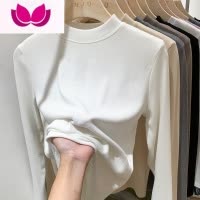 七斓磨毛加厚半高领打底衫女纯色螺纹针织内搭长袖T恤小立领上衣