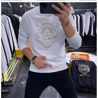 欧洲站秋季新款套头卫衣男士时尚烫金老虎头圆领长袖上衣打底衫潮_2