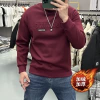 新款加绒加厚卫衣时尚圆领休闲打底衫秋冬内搭上衣潮