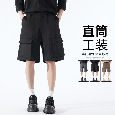 男装夏季新款工装短裤美式阔腿显瘦休闲百搭时尚痞帅中裤五分裤子