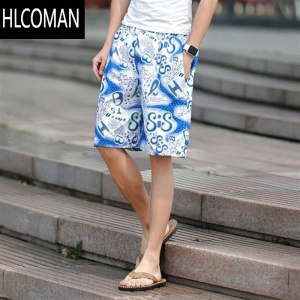 HLCOMAN夏天宽松休闲睡裤男士沙滩裤运动花短裤休闲七分大裤衩泳裤男同款