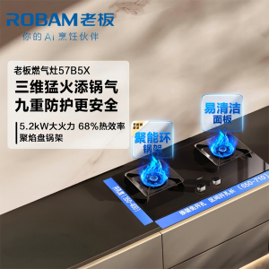 老板(ROBAM) 燃气灶5.2kW煤气灶 老板燃气灶 单灶具双眼灶 燃气灶嵌入式天然气灶57B5XT(57B6D同款)