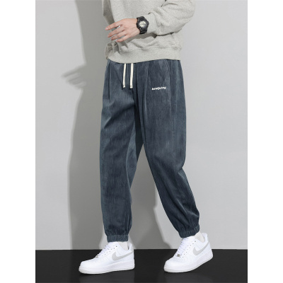 秋冬季灯芯绒裤子男新款时尚柔软顺滑刺绣大码加肥加大肥佬休闲裤