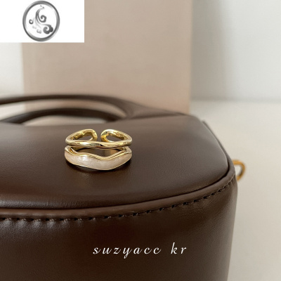 JiMi白贝母双层戒指小众设计食指戒2022年新款潮时尚个性