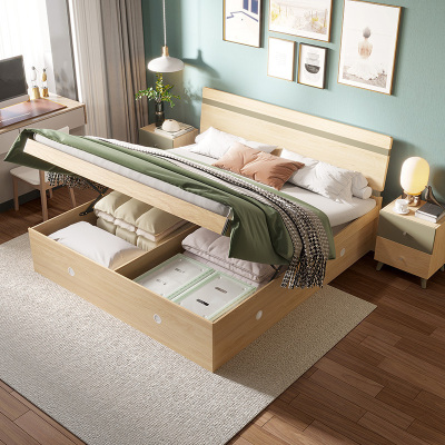 全友家居时尚北欧卧室家具 高箱储物床板式卧室双人床简约现代板式床人造板 床头柜高箱