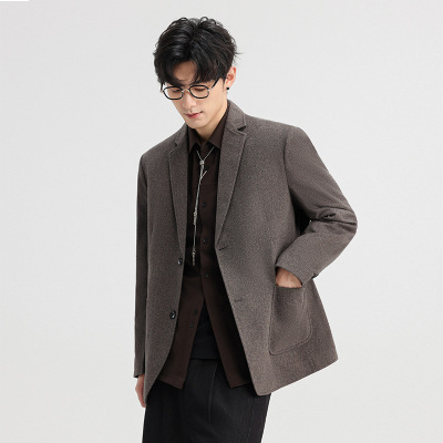 潮流青年羊毛西装男式韩版修身羊毛内胆保暖西服双面呢休闲西装男