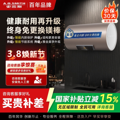 史密斯60升电热水器 国家补贴 专利免更换镁棒 金圭特护内胆 速热节能 CEWH-60ED3 一级能效