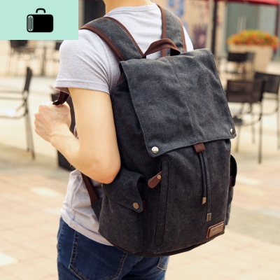 韩版帆布男包休闲双肩包潮流男士背包旅行包学院风高中学生书包男NEW LAKE 灰黑色
