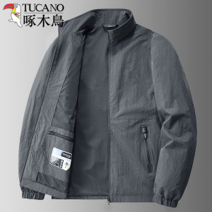 啄木鸟冲锋衣外套男士立领夹克春秋季薄款大尺码男装商务休闲上衣服