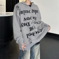 毛衣男春秋季美式高街连帽针织衫宽松百搭慵懒风提花休闲情侣外套