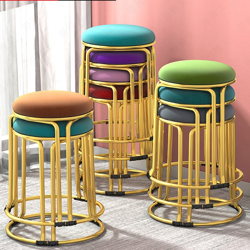 加厚钢筋凳北欧凳子手逗家用餐桌凳简约布艺轻奢高圆凳时尚塑料小板凳