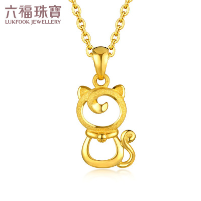 六福珠宝黄金吊坠优雅猫公主足金项链吊坠不含链计价GDGTBP0014
