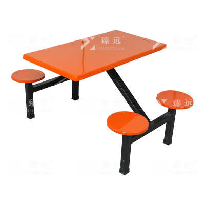 臻远 ZY4040851 玻璃钢餐桌椅组合食堂连体餐桌椅钢架圆凳款