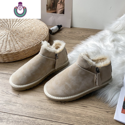 FISHBASKET雪地靴女外穿加绒加厚保暖2020年新款冬季短筒一脚蹬学生百搭棉鞋靴子