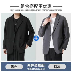 啄木鸟黑色高级感西装外套男士秋冬季宽松休闲礼服小西服伴郎服K