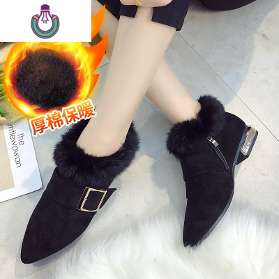 FISHBASKET网红毛毛鞋女2020新款加绒保暖平底棉鞋韩版百搭社会女鞋子休闲鞋
