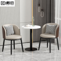 戴劲洽谈桌北欧轻奢奶茶店皮质茶桌椅组合简约一桌两椅浅灰拼棕