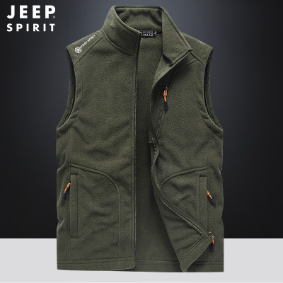 JEEP吉普摇粒绒马甲男春秋无袖抓绒衣中年男纯色保暖背心坎肩2166