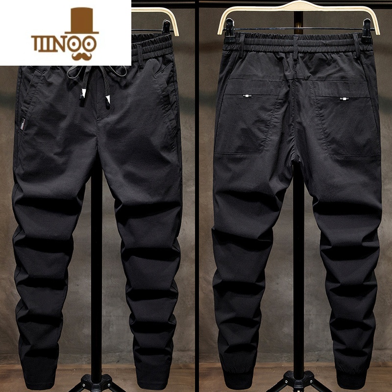 YANXU男装束脚休闲裤男士修身弹力2023新款冰丝小脚长裤子潮牌夏季薄款