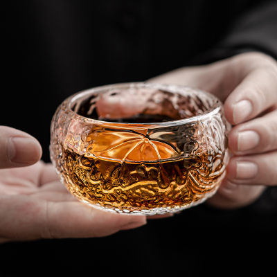 苏氏陶瓷(SUSHI CERAMICS)琉璃主人杯个人专用功夫茶杯家用玻璃品茗杯耐高温加厚小茶杯 透明莲花杯