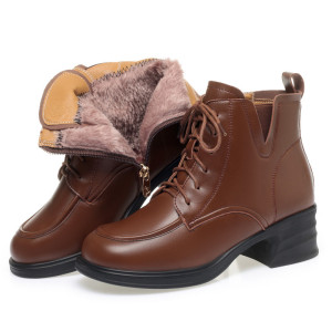 秋冬妈妈棉鞋马丁靴加绒靴子粗跟厚底女士短靴防滑中老年女鞋