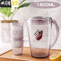 三维工匠冷水壶塑料家用茶壶扎壶凉杯高温凉白开水杯大容量耐热凉水壶套装 烟雾灰+3个杯---1800