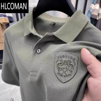 HLCOMAN夏季短袖t恤男士翻领宽松刺绣polo衫薄款上衣男大码体恤