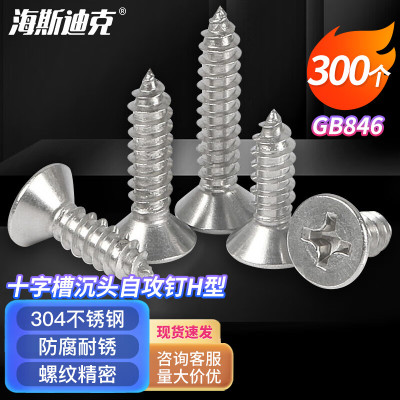 海斯迪克 HK-101 304不锈钢十字槽沉头自攻螺钉H型 GB846螺丝 ST4.2×25(300个)