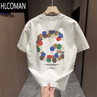 HLCOMAN男士潮牌笑脸字母印花休闲短袖t恤夏季新款潮流百搭修身半袖上衣