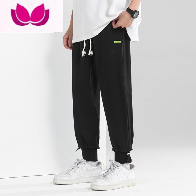 七斓日系潮牌裤子男士夏季薄款青少年运动休闲长裤宽松束脚黑色卫裤男