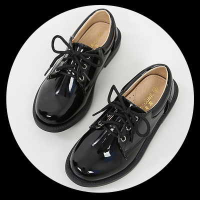可莉允小孩皮鞋正装搭配西装男童鞋系带亮黑白色中大童学生合唱表演出鞋皮鞋童